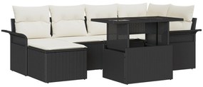 Conjunto de Sofá de Jardim vidaXL 7 Peças com Almofadas Preto Vime Pol