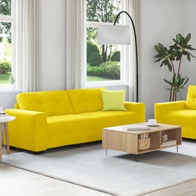 Conjunto de Sofá 2 Peças com Almofadas Veludo Amarelo