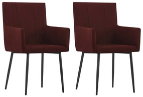 Cadeiras jantar c/ apoio de braços 2 pcs tecido vermelho tinto