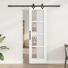 Porta Deslizante vidaXL com Conjunto de Hardware "ORKDAL" Branco Madeira Sólida e Vidro