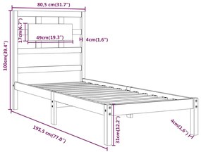 Estrutura cama pequena solteiro 75x190 cm madeira maciça preto