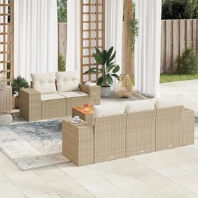vidaXL 6 pcs conjunto de sofás p/ jardim com almofadões vime PE bege