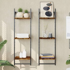vidaXL Estante 3 prateleiras + barras 2pcs 30x25x100cm carvalho fumado