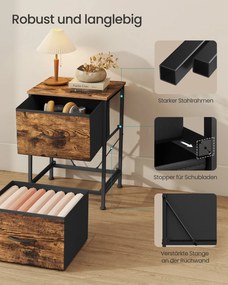 Mesa de cabeçeira com gavetas de tecido 30 x 39,6 x 52,2 cm Castanho vintage-Preto