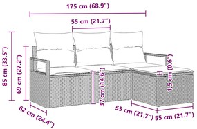Conjunto de sofá de jardim com 4 peças e almofadas bege em rattan sint