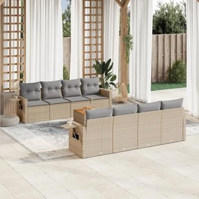 vidaXL 9 pcs conj. sofás jardim c/ almofadões vime PE bege misturado