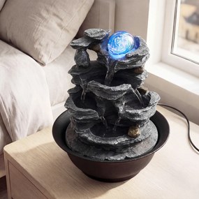 Fonte de mesa em cascata 21,5 x 26 cm com bola de cristal giratória, luz LED colorida, caudal ajustável, bomba silenciosa, decoração zen para casa e e