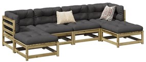 6 pcs conjunto sofás de jardim c/ almofadões pinho impregnado