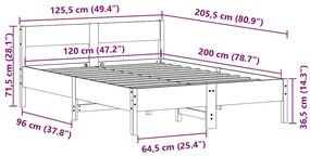 Cama sem colchão 120x200 cm madeira de pinho maciça branco