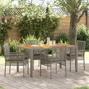 vidaXL Conjunto de Jantar de 5 Peças com Almofadas Cinza Rattan Poliéster