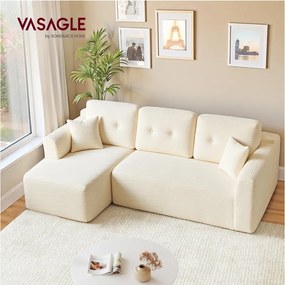 Sofá de canto sem Montagem modular 150 x 244 x 73 cm com chaise longue branco creme