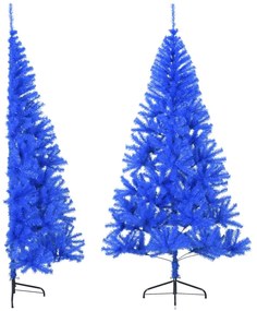 Meia árvore de Natal artificial com suporte 180 cm PVC azul