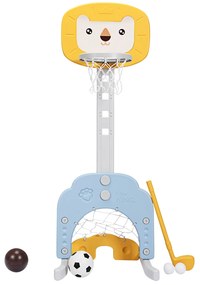 Cesto de basquetebol 3 em 1 com conjunto de golfe Altura ajustável Cesto de basquetebol para crianças leve e estável  54 x 51 x 110-149 cm Amarelo