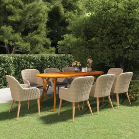 vidaXL 9 pcs conjunto de jantar para jardim castanho