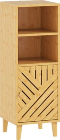 Armário de Casa de Banho Estreito Móvel Auxiliar de Casa de Banho 32x30x90 cm com 2 Prateleiras Abertas e Pés de Bambu Madeira