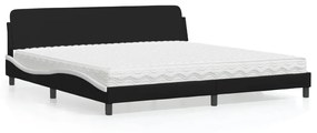 Cama com colchão 200x200 cm couro artificial preto e branco