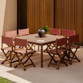 Conjunto De Mesa Quadrada De 150x150 Cm Em Madeira De Acácia Aderyn E 8 Cadeiras Dobráveis De Diretor De Jardim Ridley Em Madeir Telha Vermelha -
