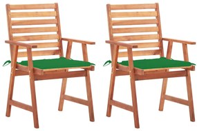 Cadeiras de jantar p/ jardim 2 pcs c/ almofadões acácia maciça