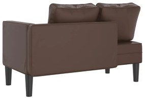 Chaise longue com almofadões couro artificial castanho