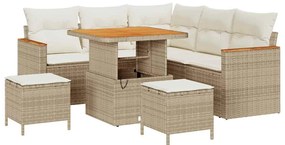 Conjunto de Sofá de Jardim de 8 Peças com Almofadas Bege Rattan Sintét