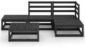 5 pcs conjunto lounge de jardim pinho maciço preto