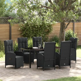 vidaXL Conjunto de Jantar de Jardim com 7 Peças e Almofadas em Poli Rattan Preto