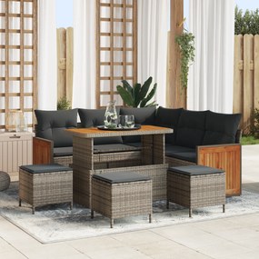 Conjunto de Sofás de Jardim vidaXL de 9 Peças com Almofadas Vime Sintético Acácia Cinza