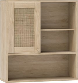 HOMCOM Armário de Parede Móvel Alto para Casa de Banho com Porta Deslizante em Vime e Prateleiras Abertas Madeira Natural | Aosom Portugal