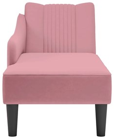 Chaise-longue com apoio de braço direito veludo rosa