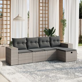 vidaXL 5 pcs conjunto sofás de jardim c/ almofadões vime PE cinzento