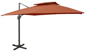 Guarda-sol de jardim cantilever toldo duplo 300x300cm terracota