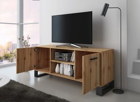 Móvel de TV 140 com 2 portas, sala, modelo LOFT, estrutura cor e portas Rustic Oak, mede 137x40x57cm de altura.