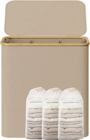 Cesto da roupa suja de 150 L com tampa e 3 compartimentos, 60 x 38,5 x 70,5 cm, castanho-camelo