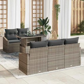 vidaXL Conjunto de Sofás de Jardim com 6 Peças e Almofadas Cinzas em Rattan Sintético
