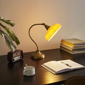 Candeeiro de Mesa Clássico Bronze com Vidro Opal Laranja - Clerk