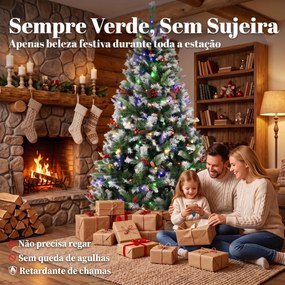 Árvore de Natal Nevada 210 cm com 400 LED 11 Modos Comando à Distância 1253 Pontas 44 Pinhas e 44 Bagas