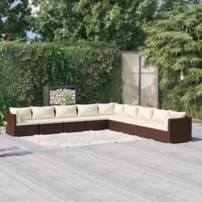 vidaXL 9 pcs conjunto lounge jardim c/ almofadões vime PE castanho