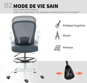 Cadeira de escritório ergonómica com apoio para os pés ajustável e braços rebatíveis, altura regulável, 59 x 62 x 99-119 cm, cinzenta