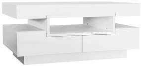 Mesa de Centro com Faixa LED Integrada, 4 Gavetas Frontais e Traseiras,80x50x36cm, Branco