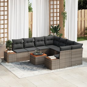 Conjunto de Sofá de Jardim vidaXL 9 Peças com Almofadas Cinza Rattan Poliéster Acácia