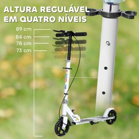 Trotinete Dobrável para Crianças de 3-8 Anos com Luzes LED Guiador com 4 Alturas Ajustáveis Travão Traseiro e de Mão 73x36x73-89 cm Branco