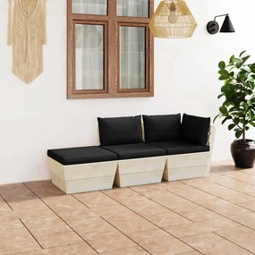 vidaXL 3 pcs conjunto lounge de paletes + almofadões madeira de abeto