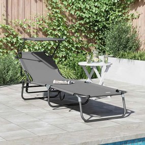 vidaXL Espreguiçadeira Dobrável com Toldo Cinza 600D Oxford