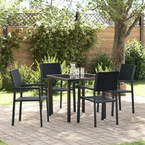 vidaXL Conjunto de Jantar de Jardim 5 Peças Preto Polirattan