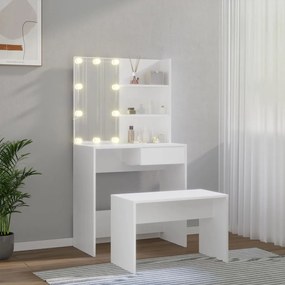 Toucador Lorraine com Luzes LED e Banco - Branco - Design Moderno