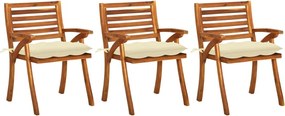 vidaXL Cadeiras de jantar jardim c/ almofadões 3 pcs madeira acácia