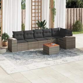 vidaXL 7 pcs conjunto sofás p/ jardim c/ almofadões vime PE cinzento