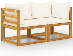 vidaXL Banco de jardim de 2 lugares c/ almofadões branco nata