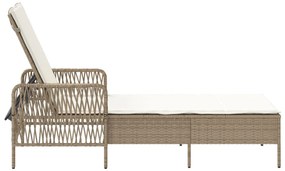 Espreguiçadeira Bege e creme Vime PE 157 x 55 x 92 cm Dobrável