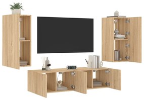 vidaXL 4pcs móveis parede p/ TV c/ LEDs deriv. madeira carvalho sonoma